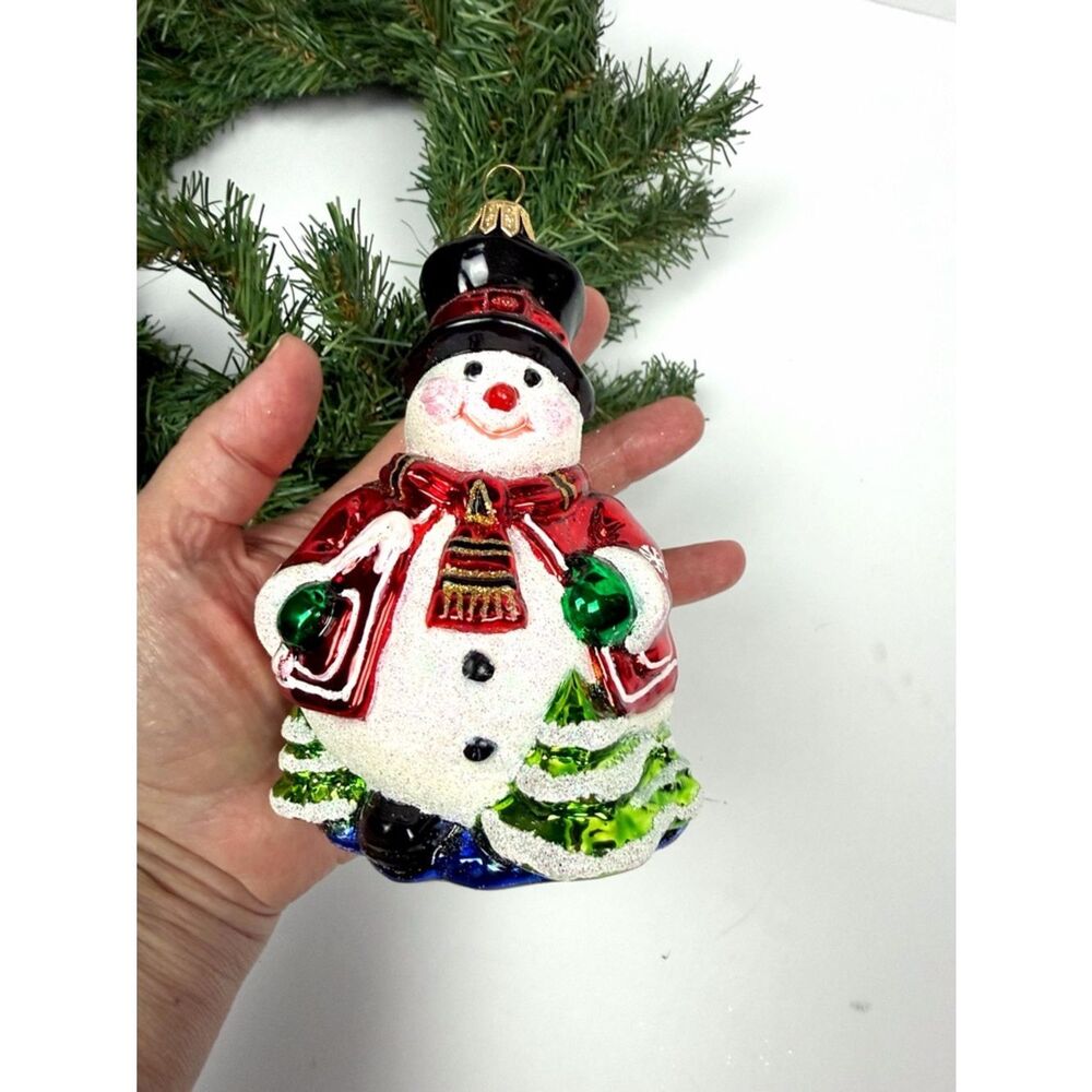 Snowman Christmas Ornament MAX GLASS By Kowalski Family Made in Poland 5,5"